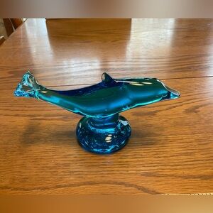 Blue Glass Dolphin Sculpture